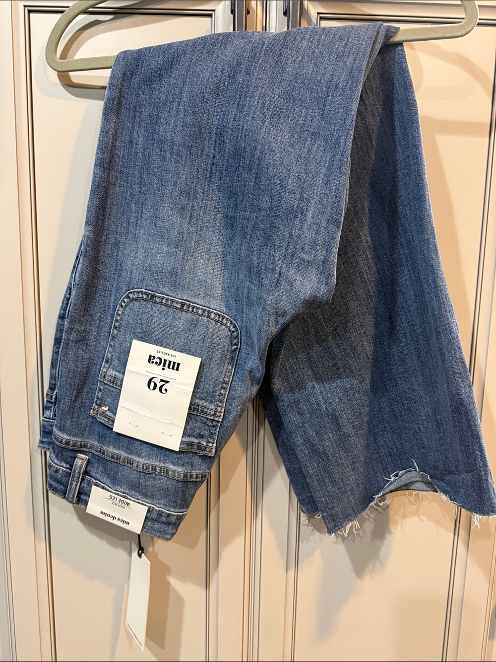 Mica Mid Wash Blue Wide-Leg Jeans with Raw Hem - Size 29